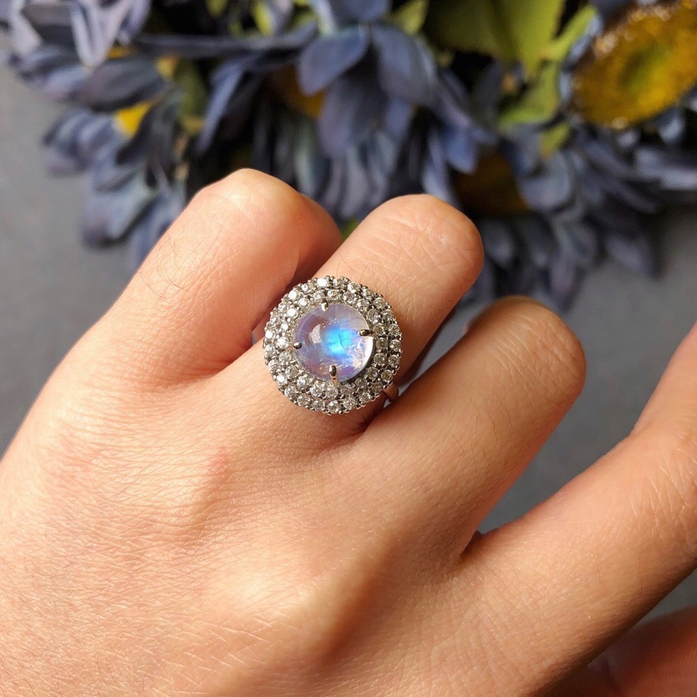 Sterling silver moonstone zirconia ring